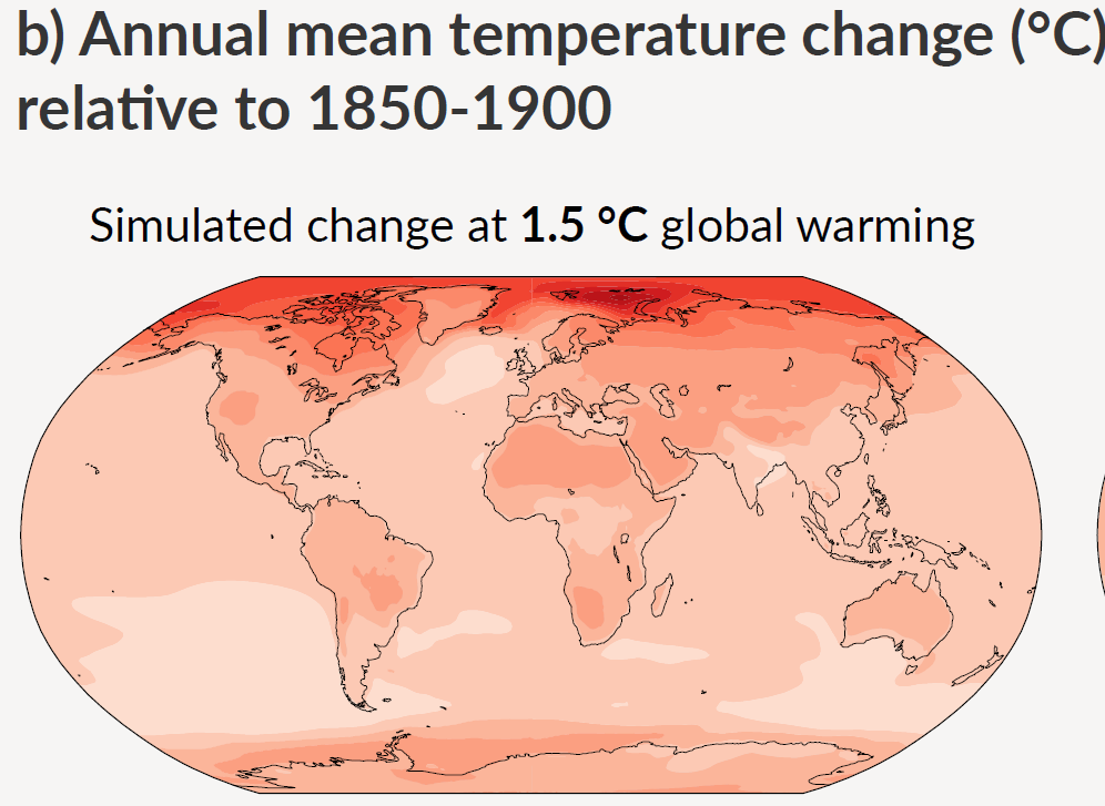 IPCC report on climate change - Annual mean temperature range simulated at 1.5 global warming